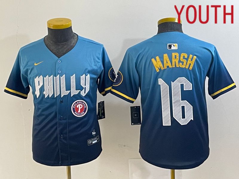Youth Philadelphia Phillies 16 Marsh Blue City Edition Nike 2024 MLB Jersey style 4